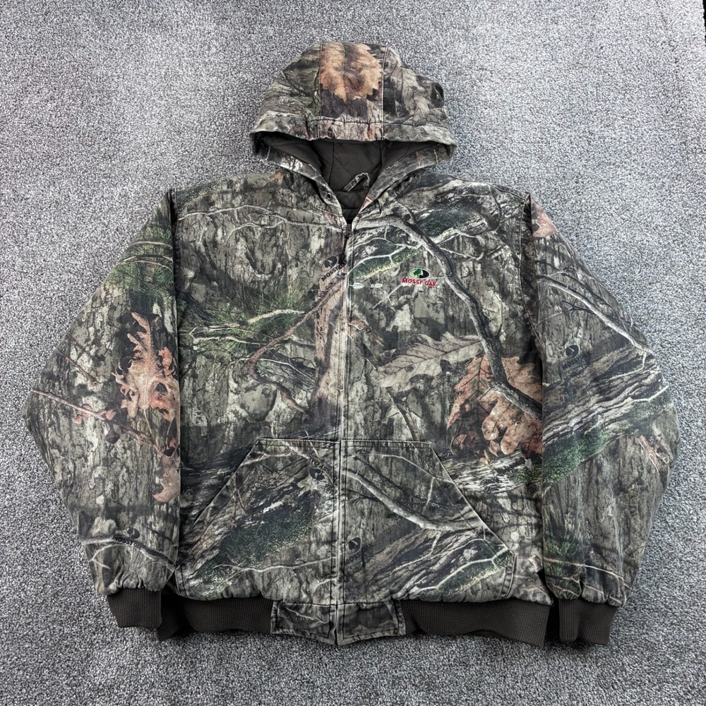 Mossy Oak Camo Jacket Mens XL Cotton Blend Hooded Bomber Workwear Coat Hunting
